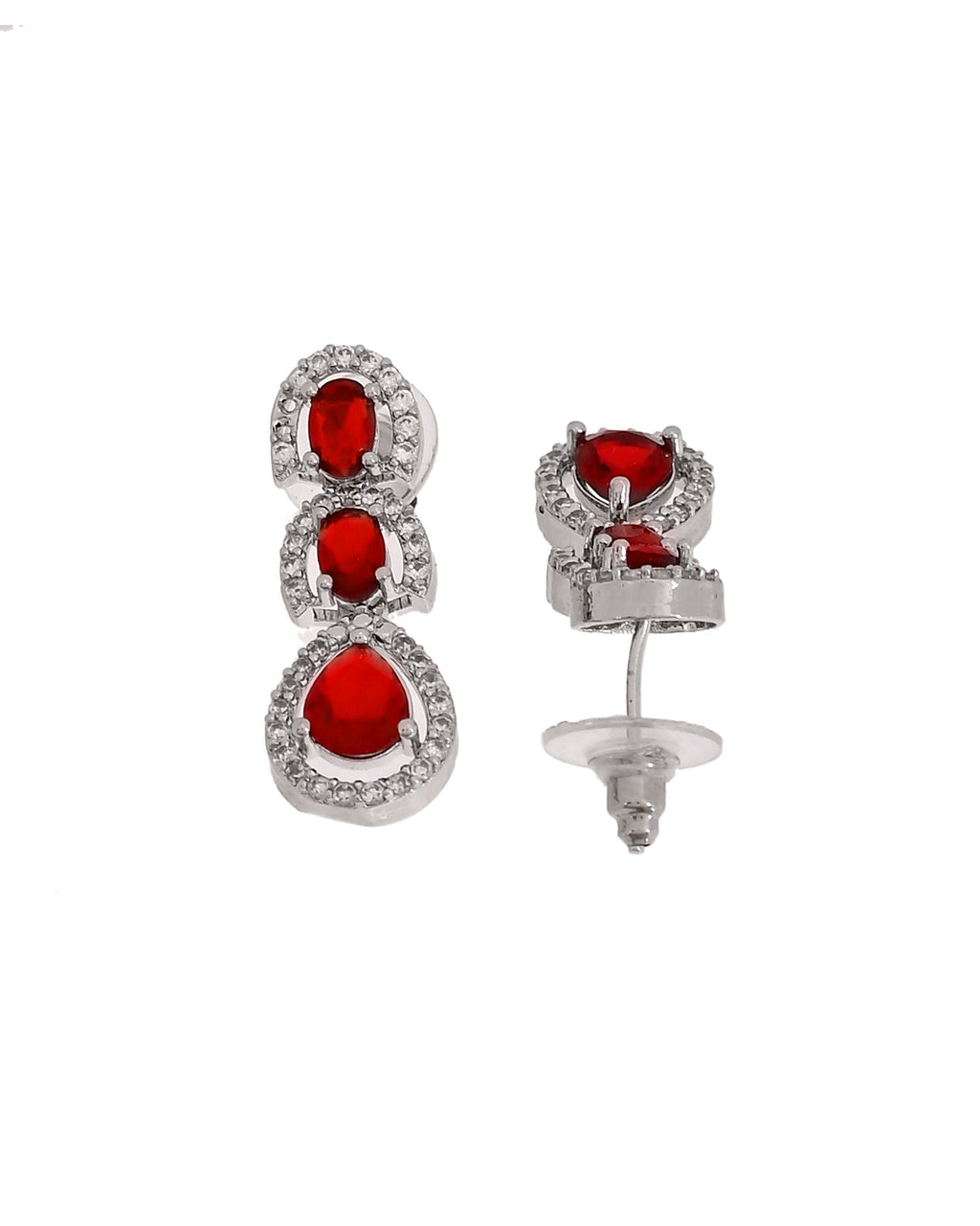 VOJ Silver Toned Red Ad Studs Earrings | Grocsy