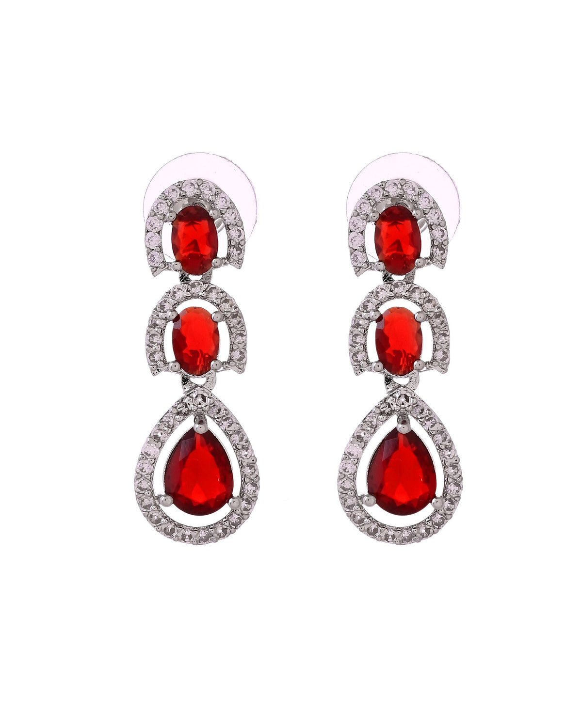 VOJ Silver Toned Red Ad Studs Earrings | Grocsy