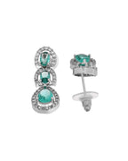 VOJ Silver Toned Teal Green Ad Studs Earrings | Grocsy
