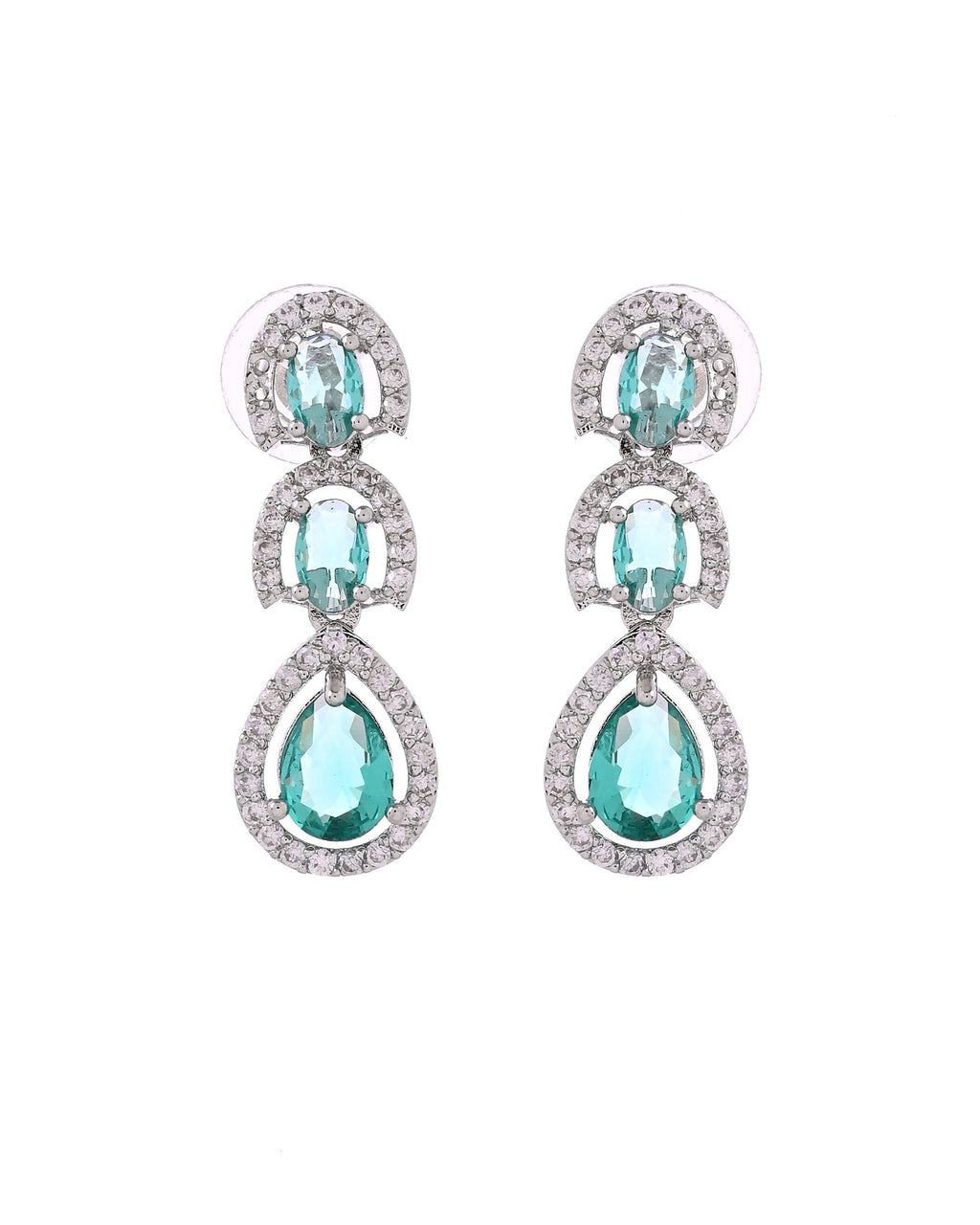 VOJ Silver Toned Teal Green Ad Studs Earrings | Grocsy