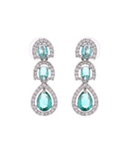 VOJ Silver Toned Teal Green Ad Studs Earrings | Grocsy