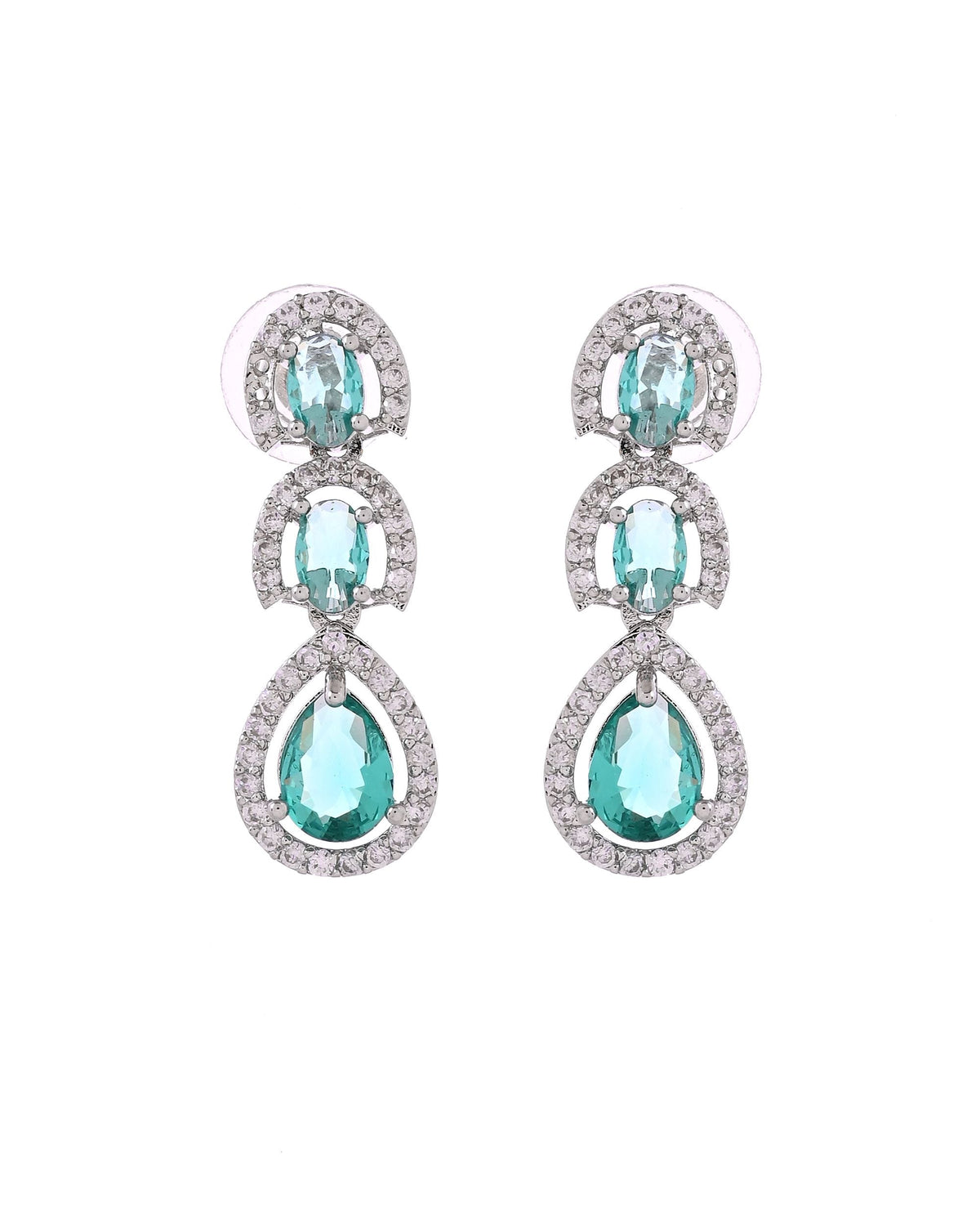 VOJ Silver Toned Teal Green Ad Studs Earrings | Grocsy