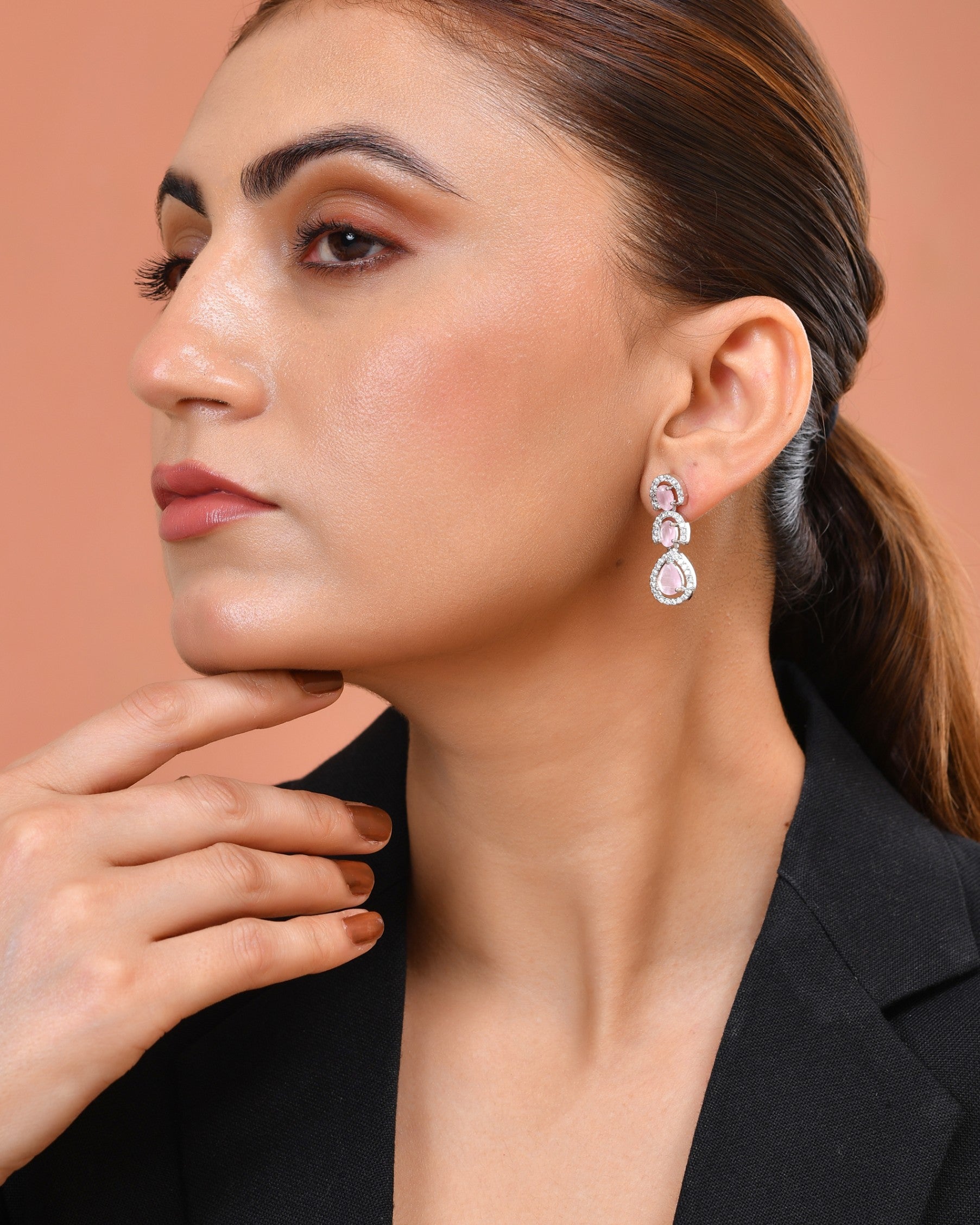 VOJ Silver Toned Baby Pink Ad Studs Earrings | Grocsy