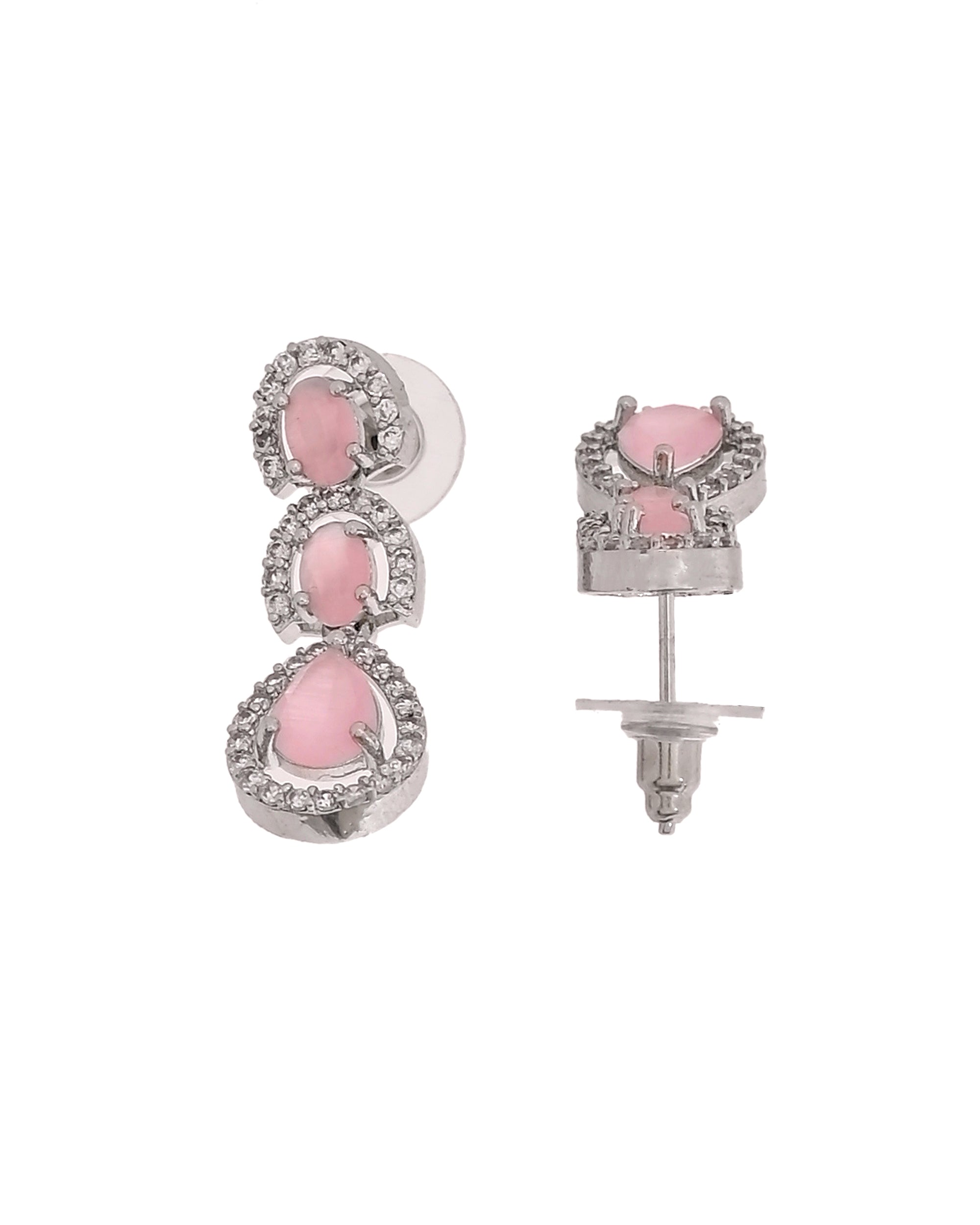 VOJ Silver Toned Baby Pink Ad Studs Earrings | Grocsy