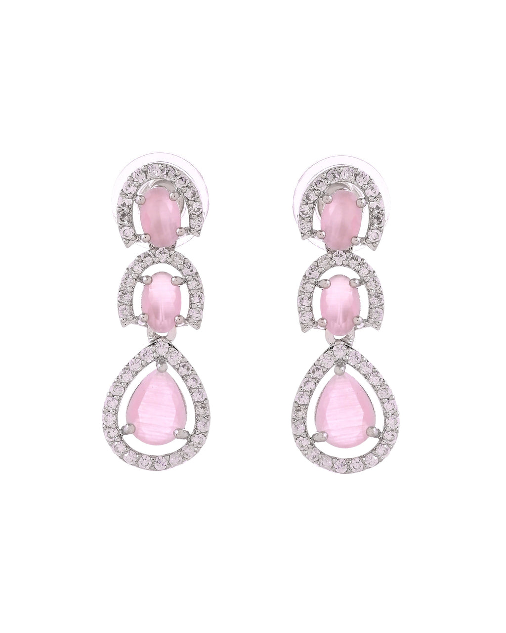 VOJ Silver Toned Baby Pink Ad Studs Earrings | Grocsy