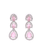 VOJ Silver Toned Baby Pink Ad Studs Earrings | Grocsy