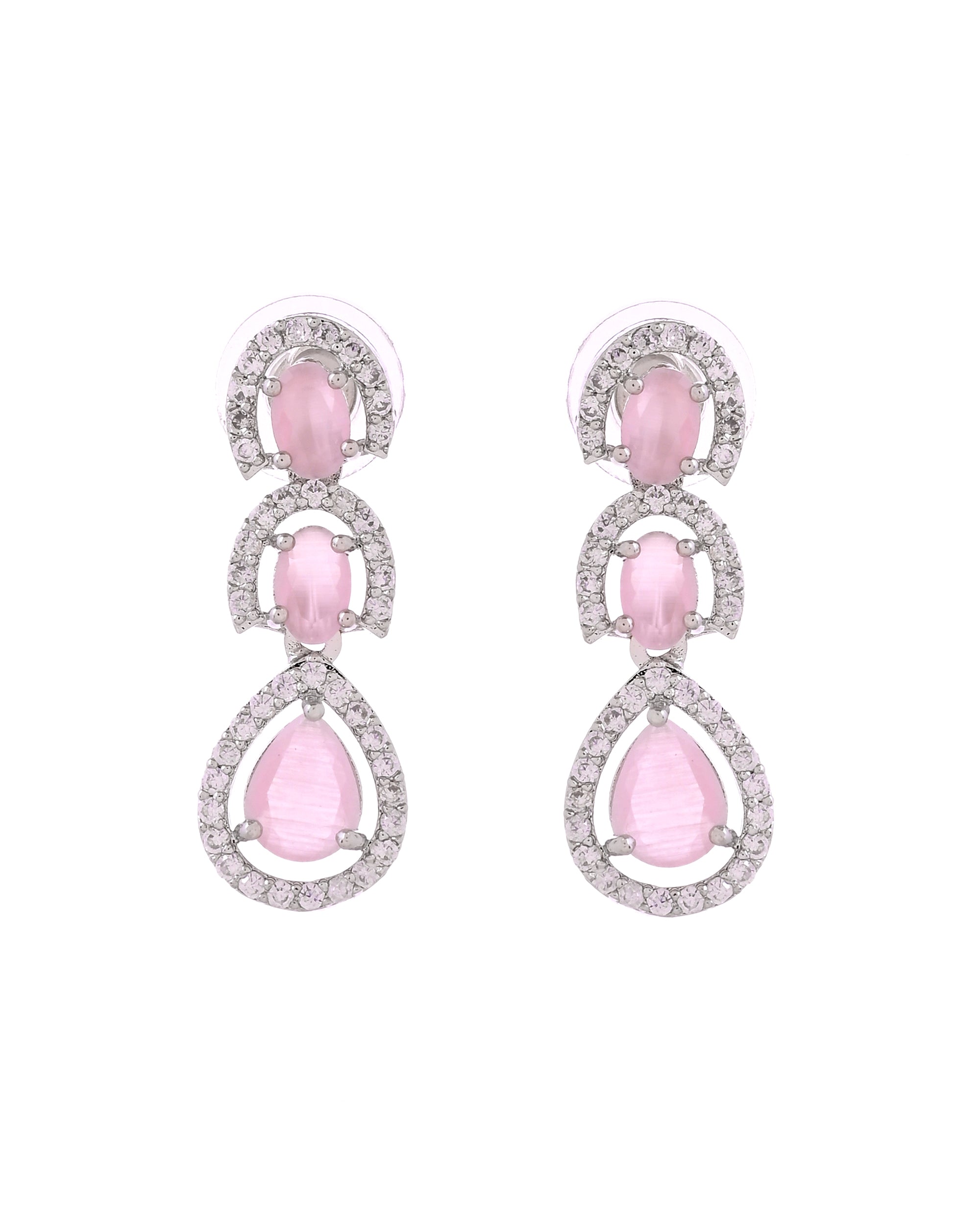 VOJ Silver Toned Baby Pink Ad Studs Earrings | Grocsy