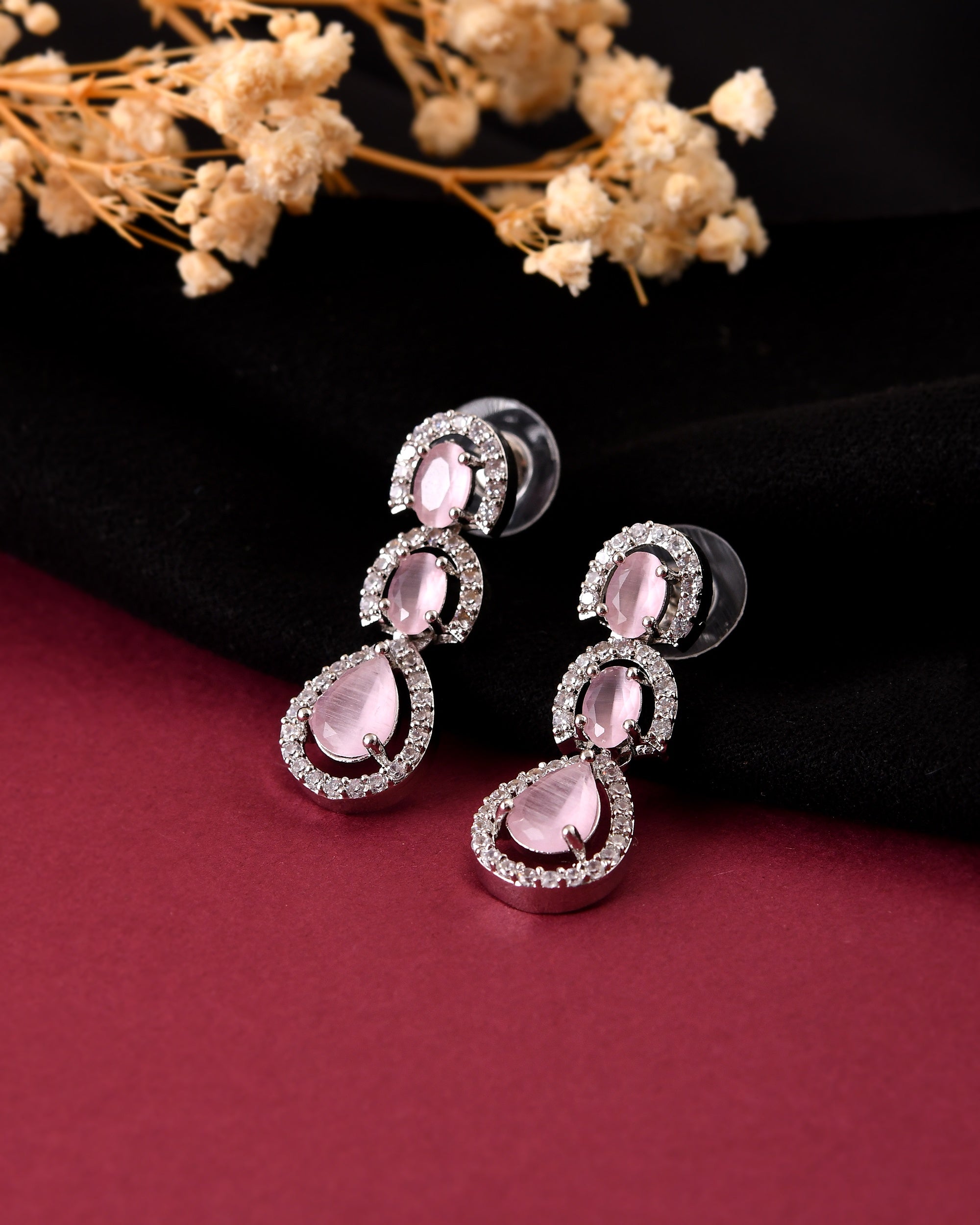 VOJ Silver Toned Baby Pink Ad Studs Earrings | Grocsy