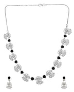 VOJ Silver Plated Ad Black Stone Temple Jewellery Set | Grocsy