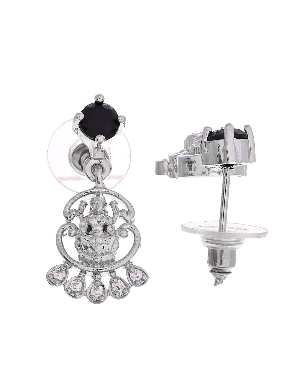 VOJ Silver Plated Ad Black Stone Temple Jewellery Set | Grocsy