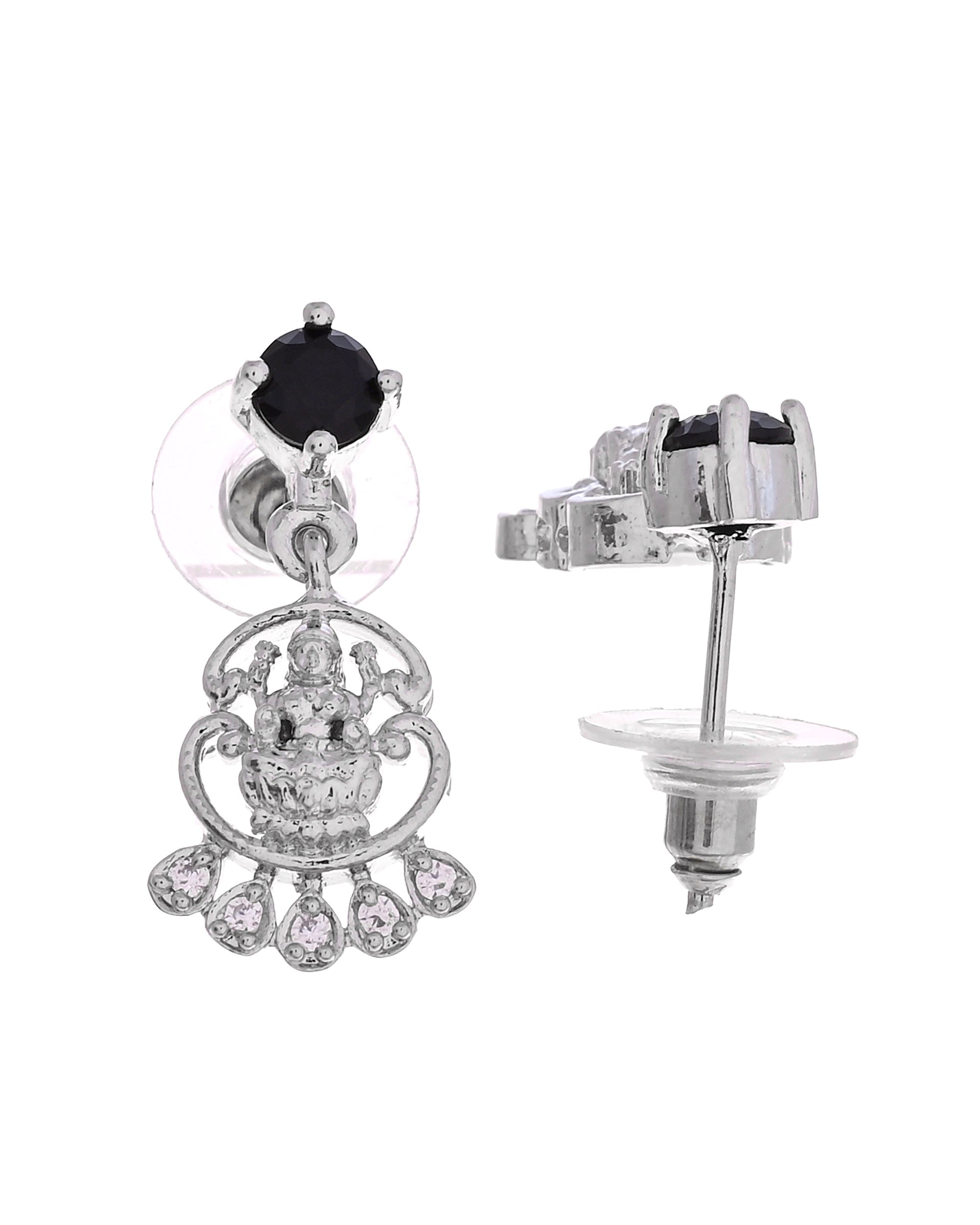 VOJ Silver Plated Ad Black Stone Temple Jewellery Set | Grocsy