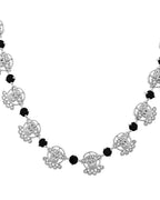 VOJ Silver Plated Ad Black Stone Temple Jewellery Set | Grocsy