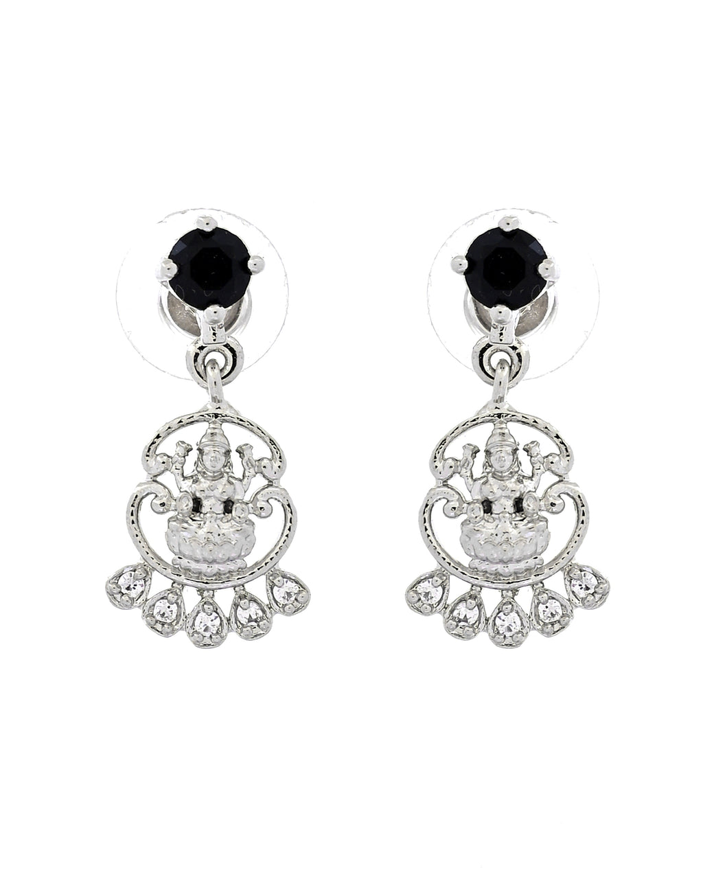 VOJ Silver Plated Ad Black Stone Temple Jewellery Set | Grocsy