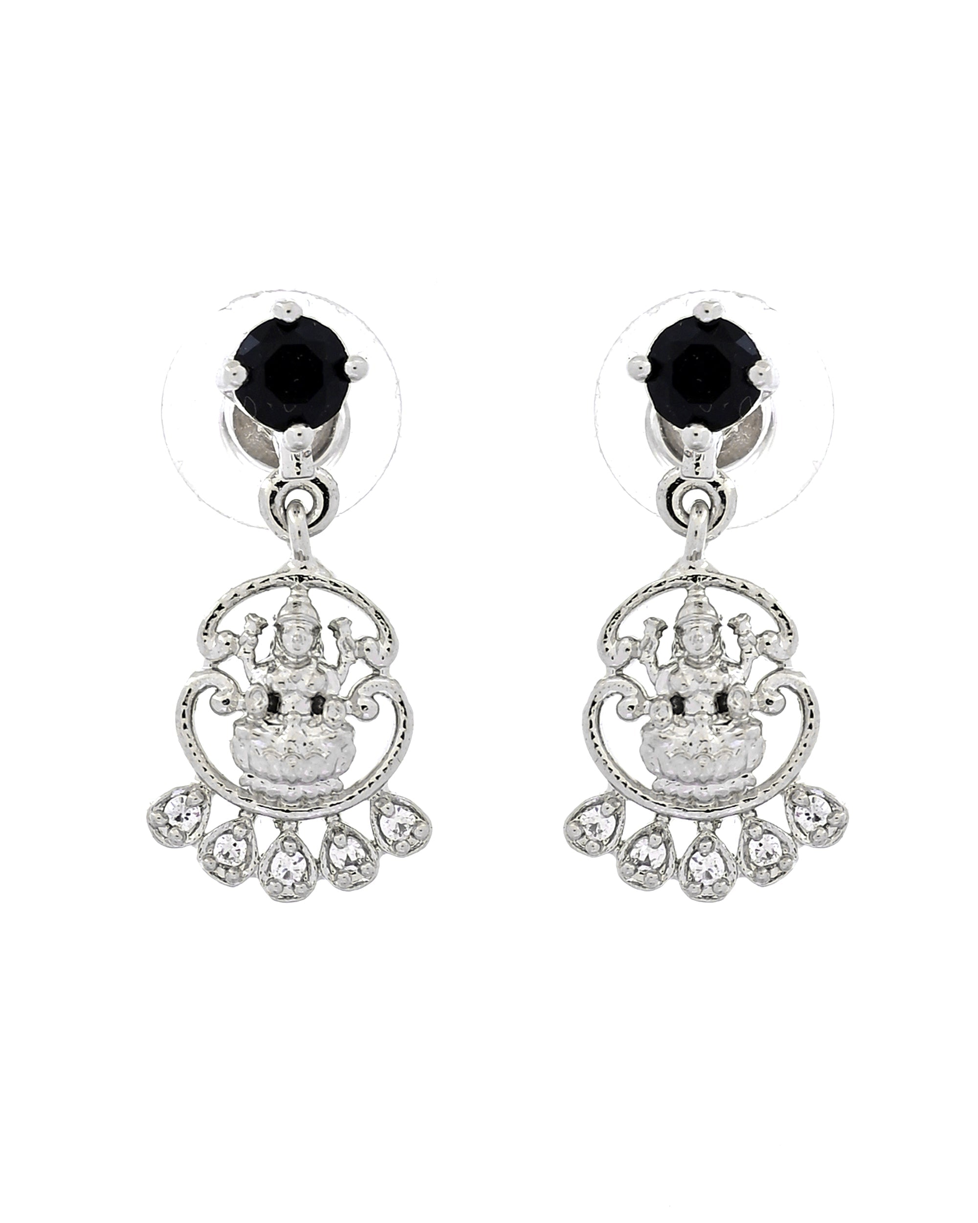 VOJ Silver Plated Ad Black Stone Temple Jewellery Set | Grocsy