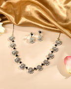 VOJ Silver Plated Ad Black Stone Temple Jewellery Set | Grocsy