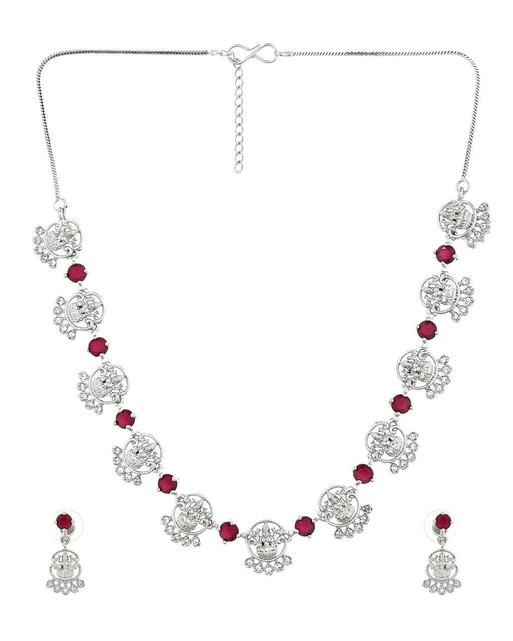 VOJ Silver Plated Ad Wine Stone Temple Jewellery Set | Grocsy
