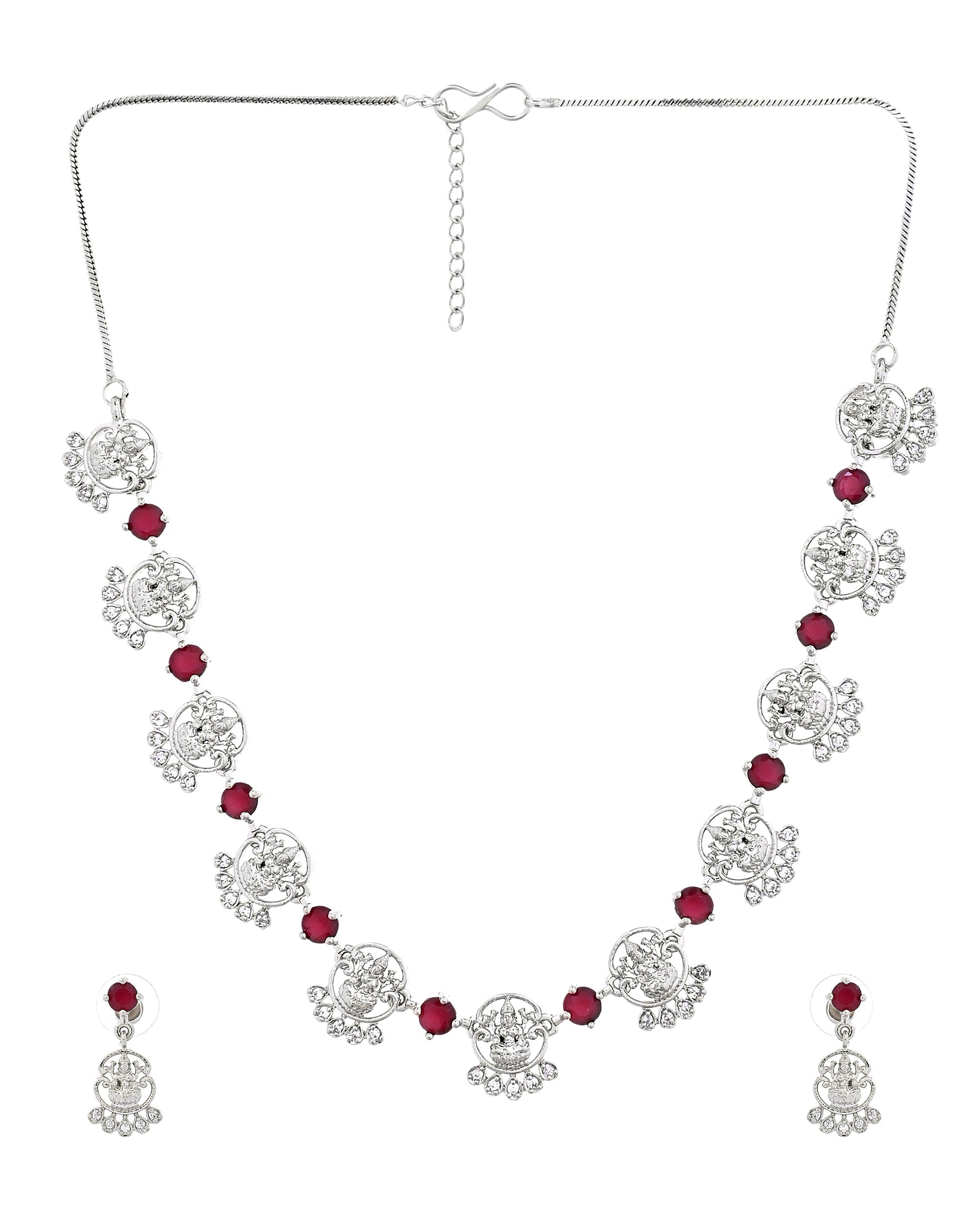 VOJ Silver Plated Ad Wine Stone Temple Jewellery Set | Grocsy