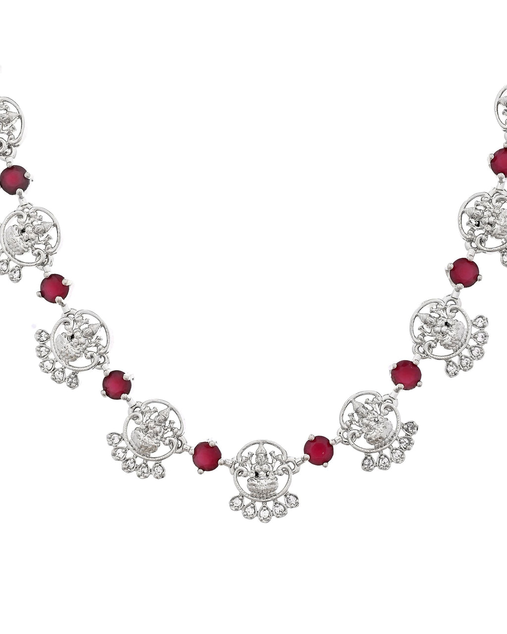 VOJ Silver Plated Ad Wine Stone Temple Jewellery Set | Grocsy