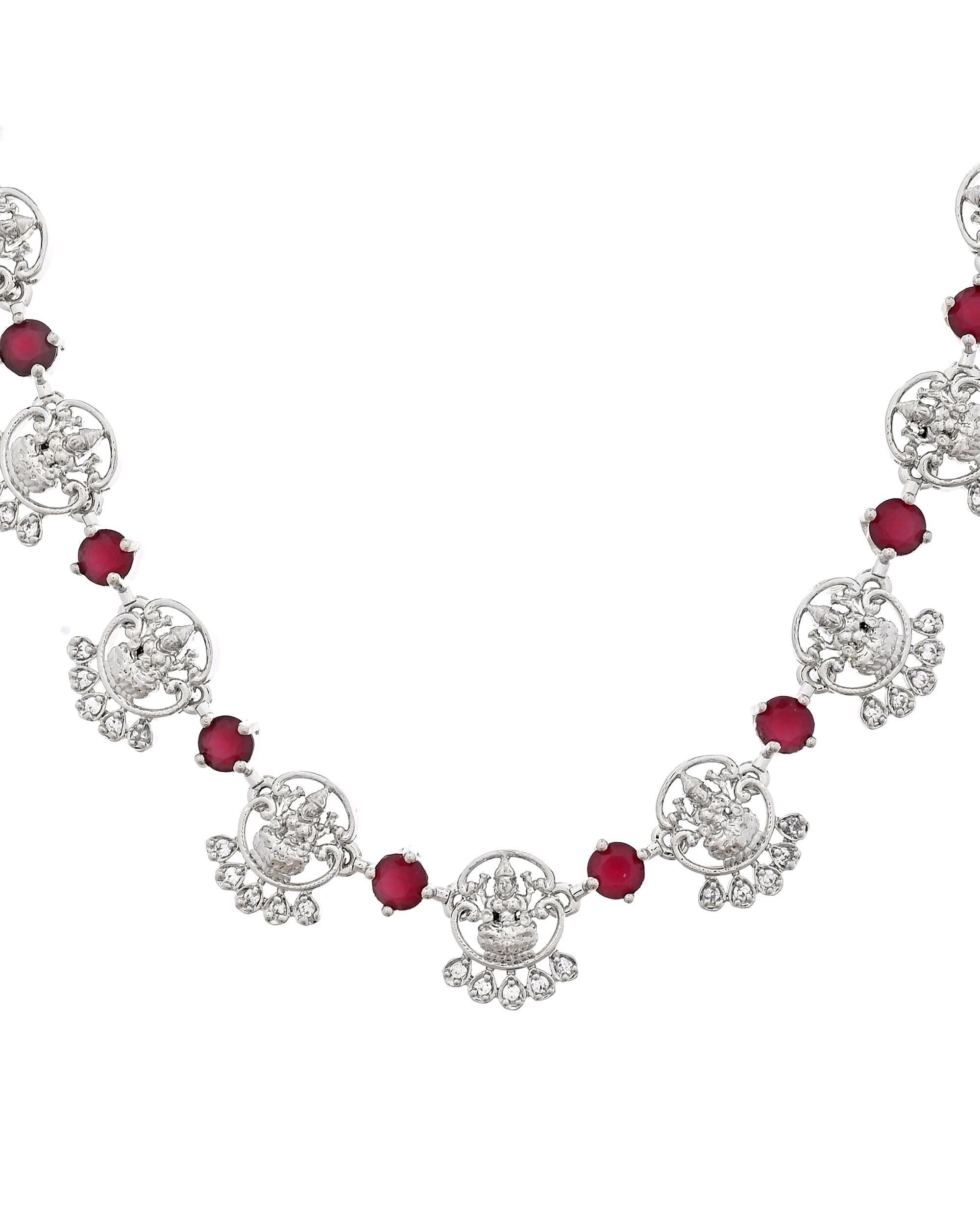 VOJ Silver Plated Ad Wine Stone Temple Jewellery Set | Grocsy