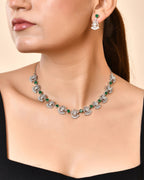 VOJ Silver Plated Ad Green Stone Temple Jewellery Set | Grocsy