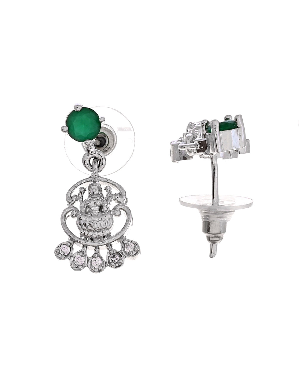 VOJ Silver Plated Ad Green Stone Temple Jewellery Set | Grocsy