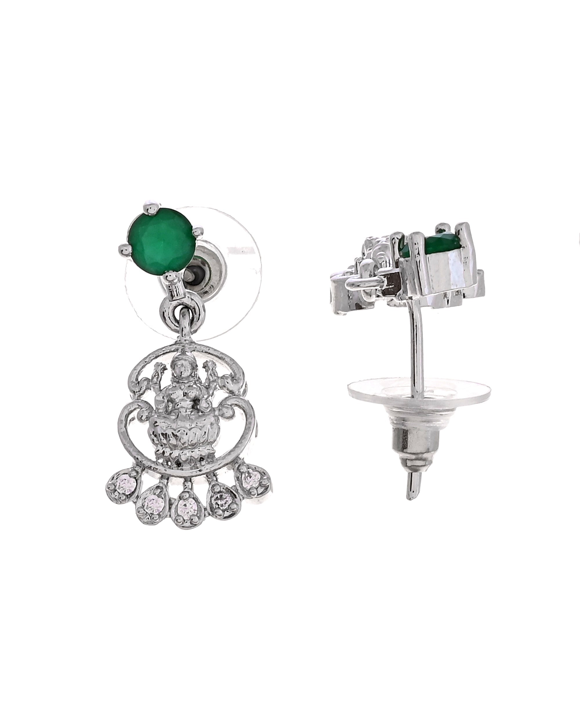 VOJ Silver Plated Ad Green Stone Temple Jewellery Set | Grocsy