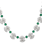 VOJ Silver Plated Ad Green Stone Temple Jewellery Set | Grocsy