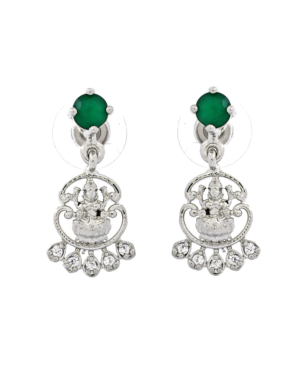 VOJ Silver Plated Ad Green Stone Temple Jewellery Set | Grocsy