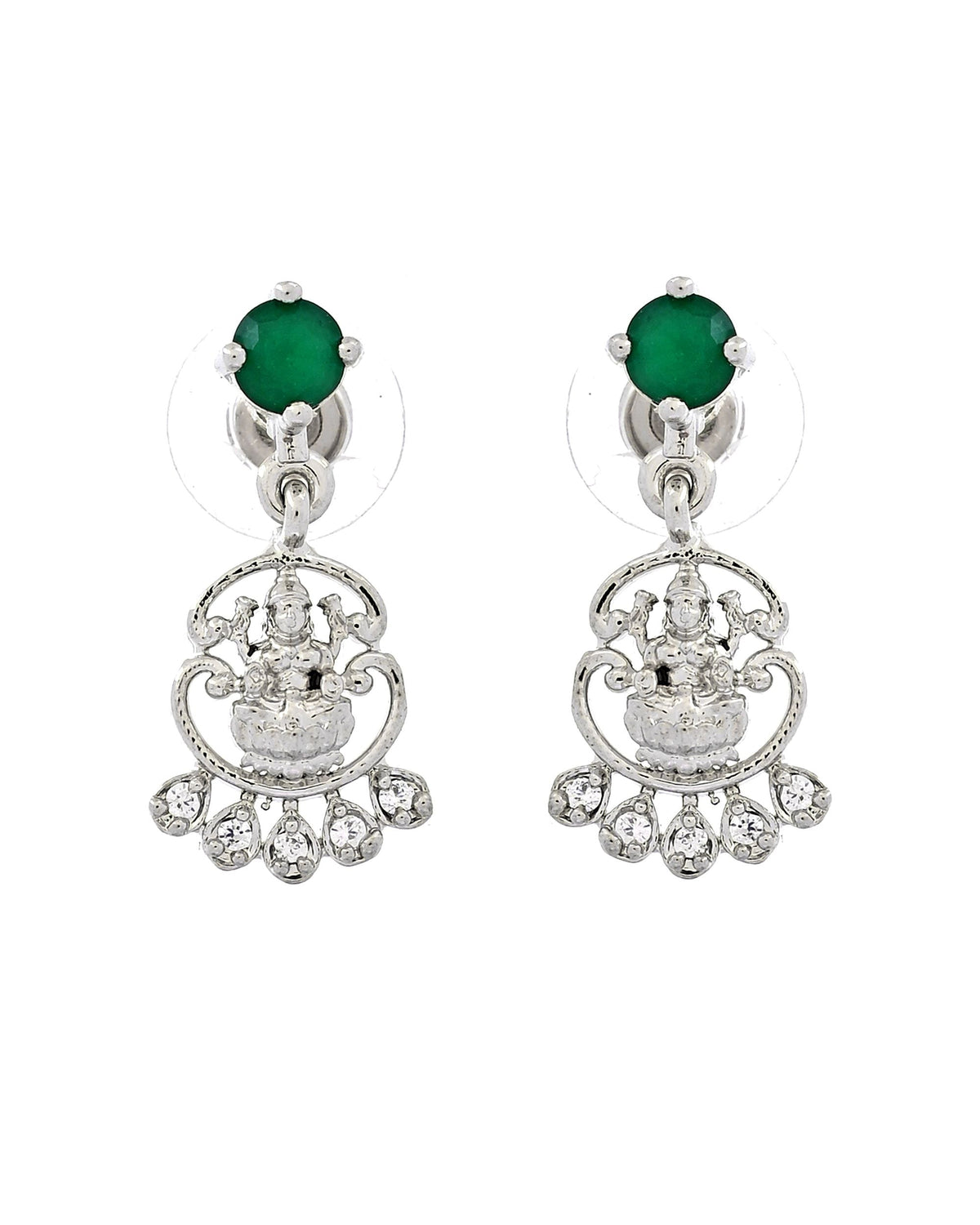VOJ Silver Plated Ad Green Stone Temple Jewellery Set | Grocsy