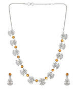 VOJ Silver Plated Ad Yellow Stone Temple Jewellery Set | Grocsy