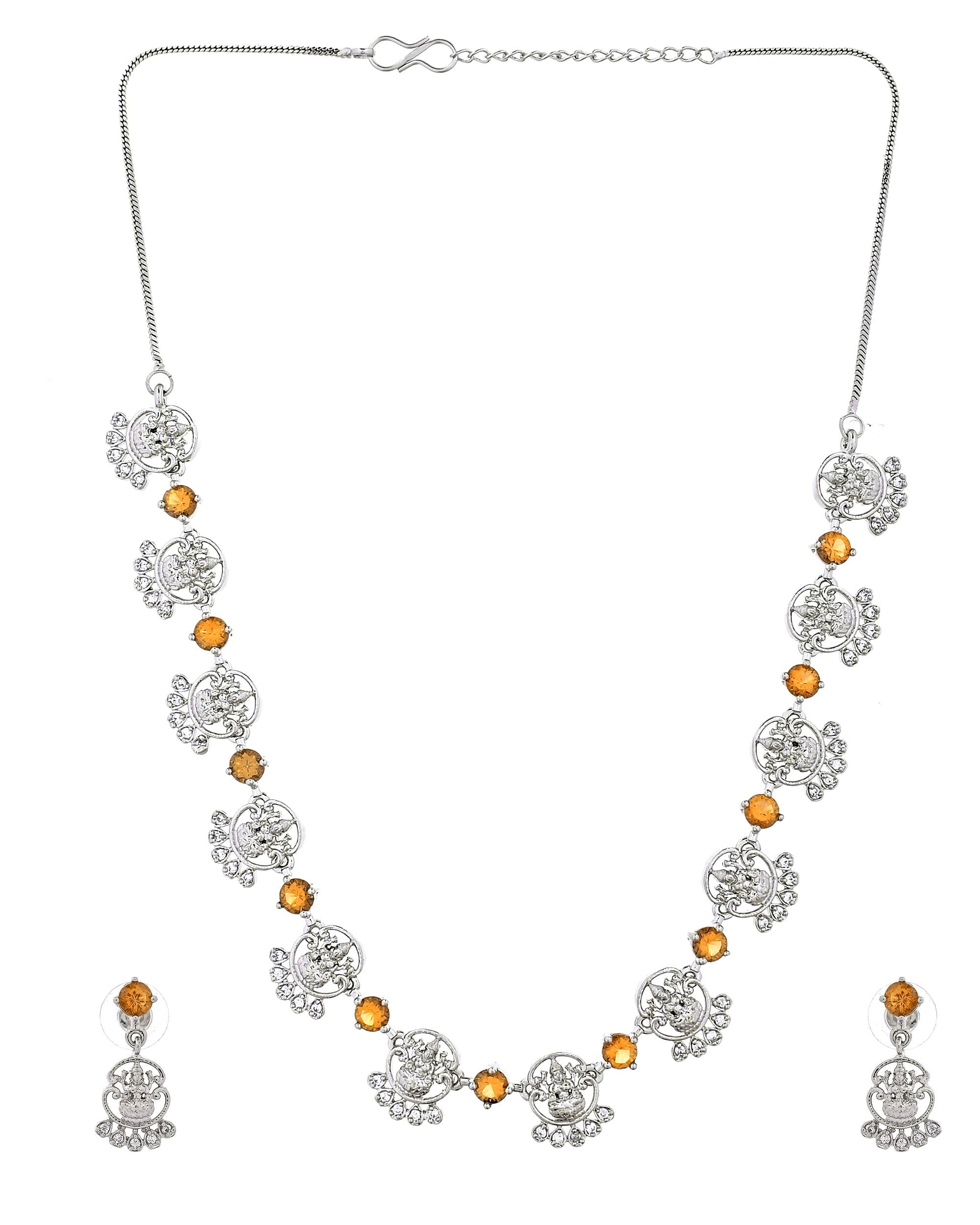 VOJ Silver Plated Ad Yellow Stone Temple Jewellery Set | Grocsy