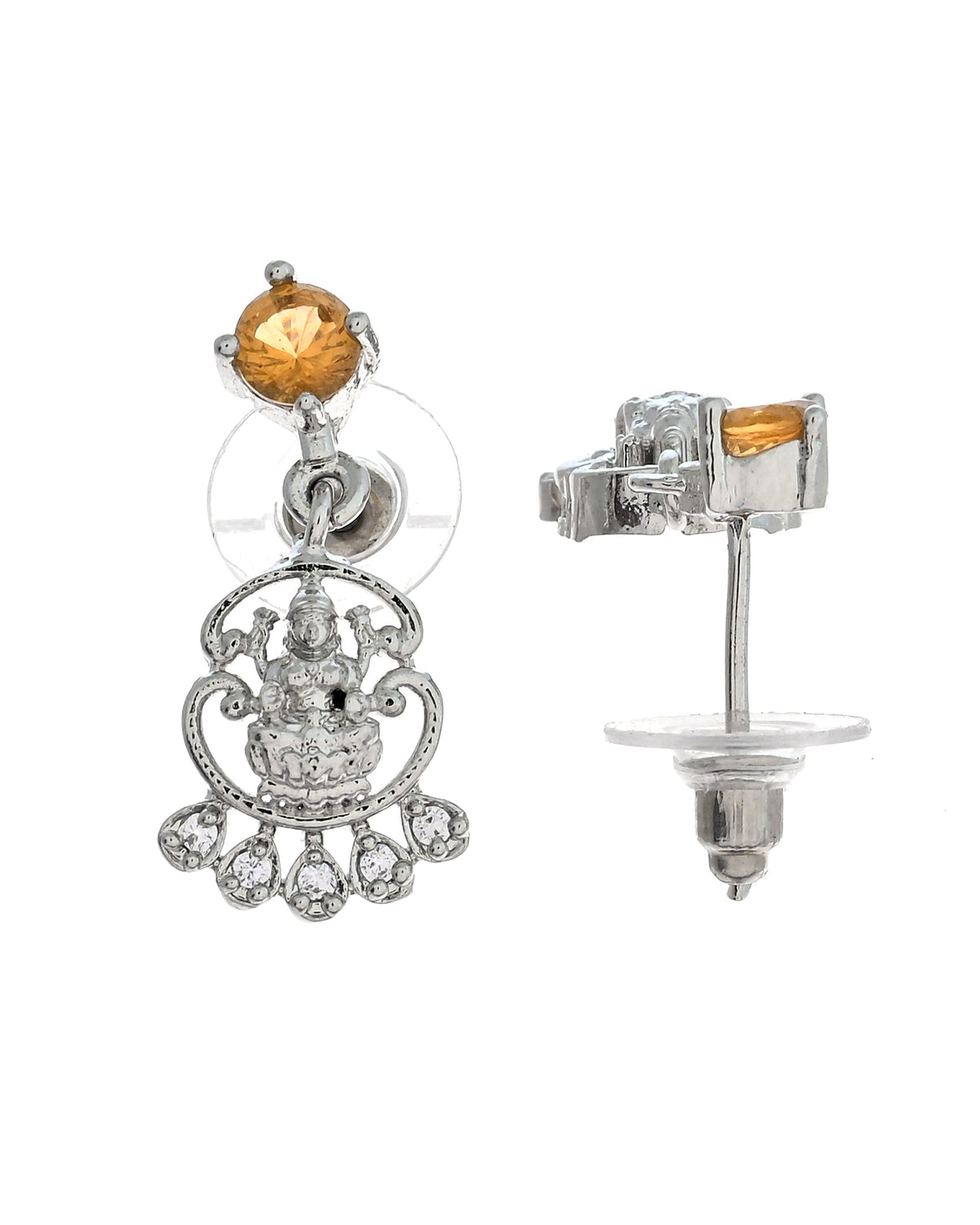 VOJ Silver Plated Ad Yellow Stone Temple Jewellery Set | Grocsy