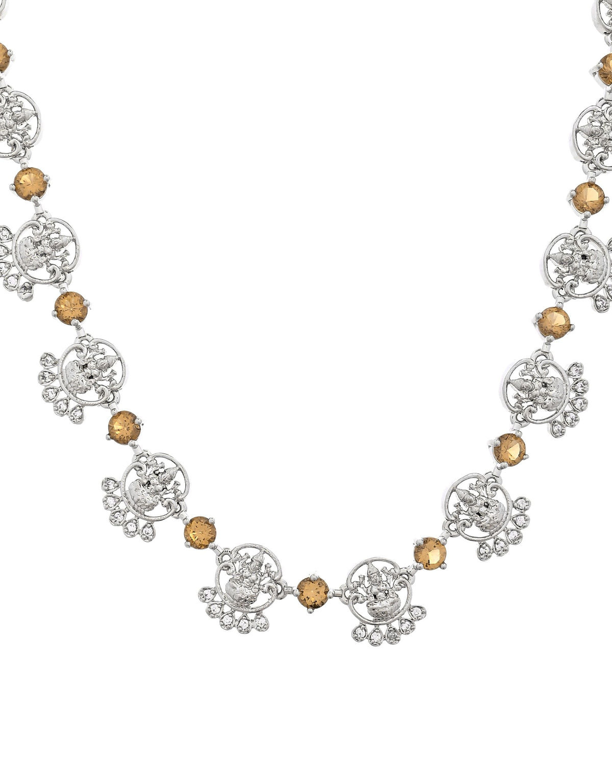 VOJ Silver Plated Ad Yellow Stone Temple Jewellery Set | Grocsy