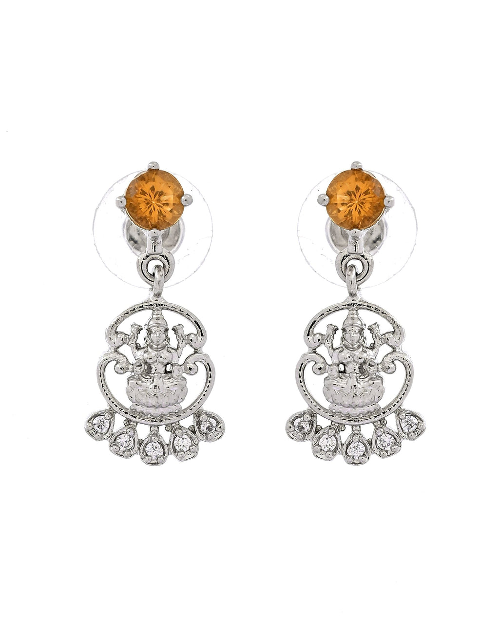 VOJ Silver Plated Ad Yellow Stone Temple Jewellery Set | Grocsy