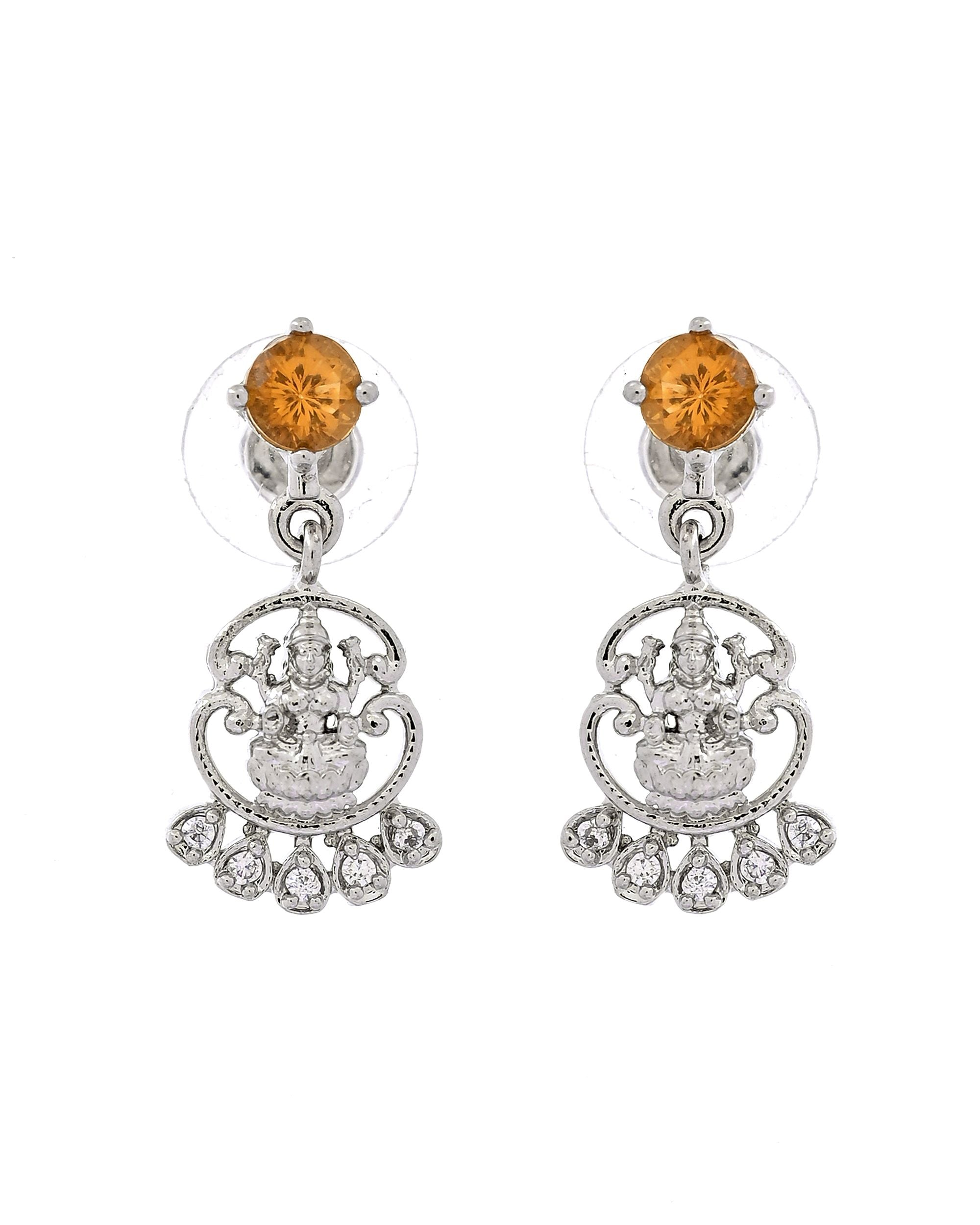 VOJ Silver Plated Ad Yellow Stone Temple Jewellery Set | Grocsy