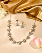 VOJ Silver Plated Ad Yellow Stone Temple Jewellery Set | Grocsy
