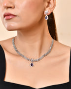 VOJ Silver Plated Purple Drop Shaped Ad Jewellery Set | Grocsy