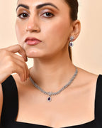 VOJ Silver Plated Purple Drop Shaped Ad Jewellery Set | Grocsy