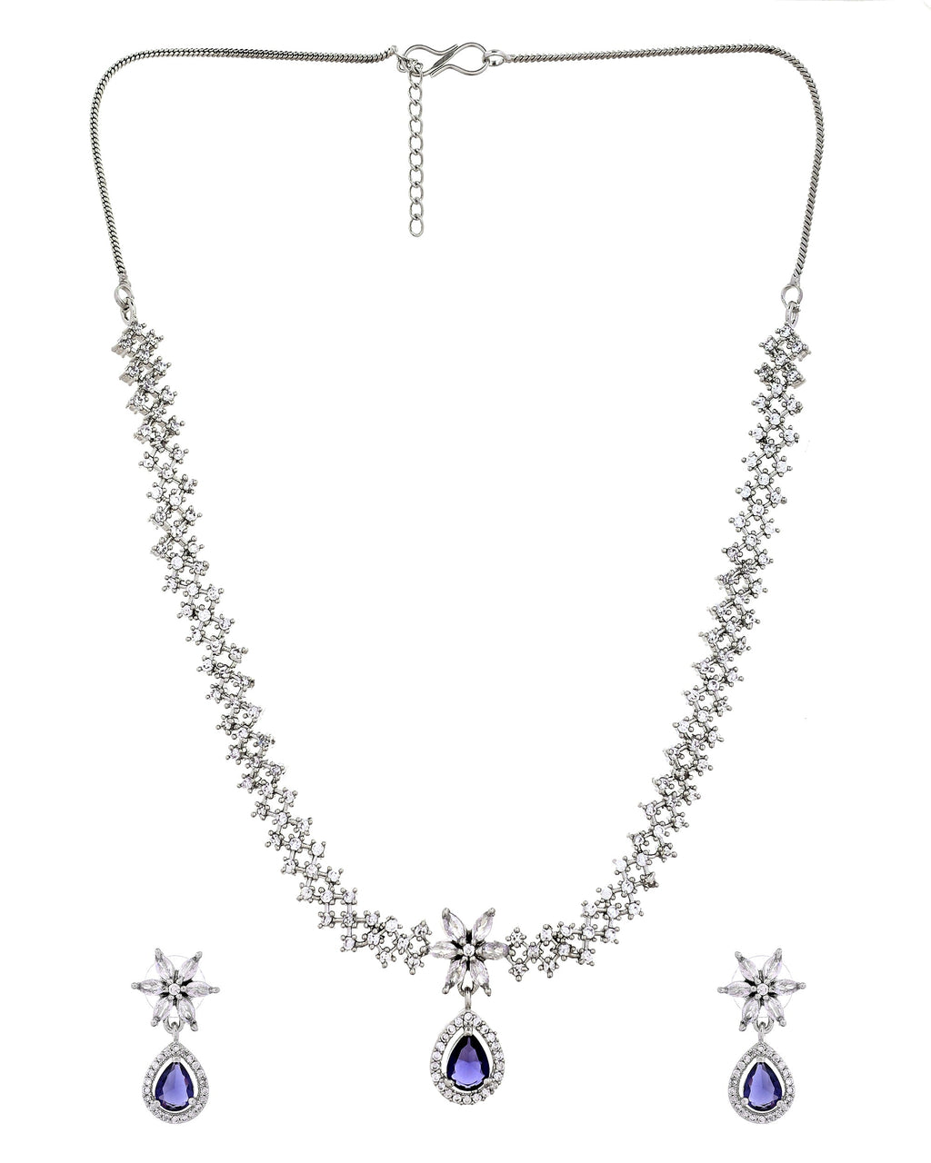 VOJ Silver Plated Purple Drop Shaped Ad Jewellery Set | Grocsy