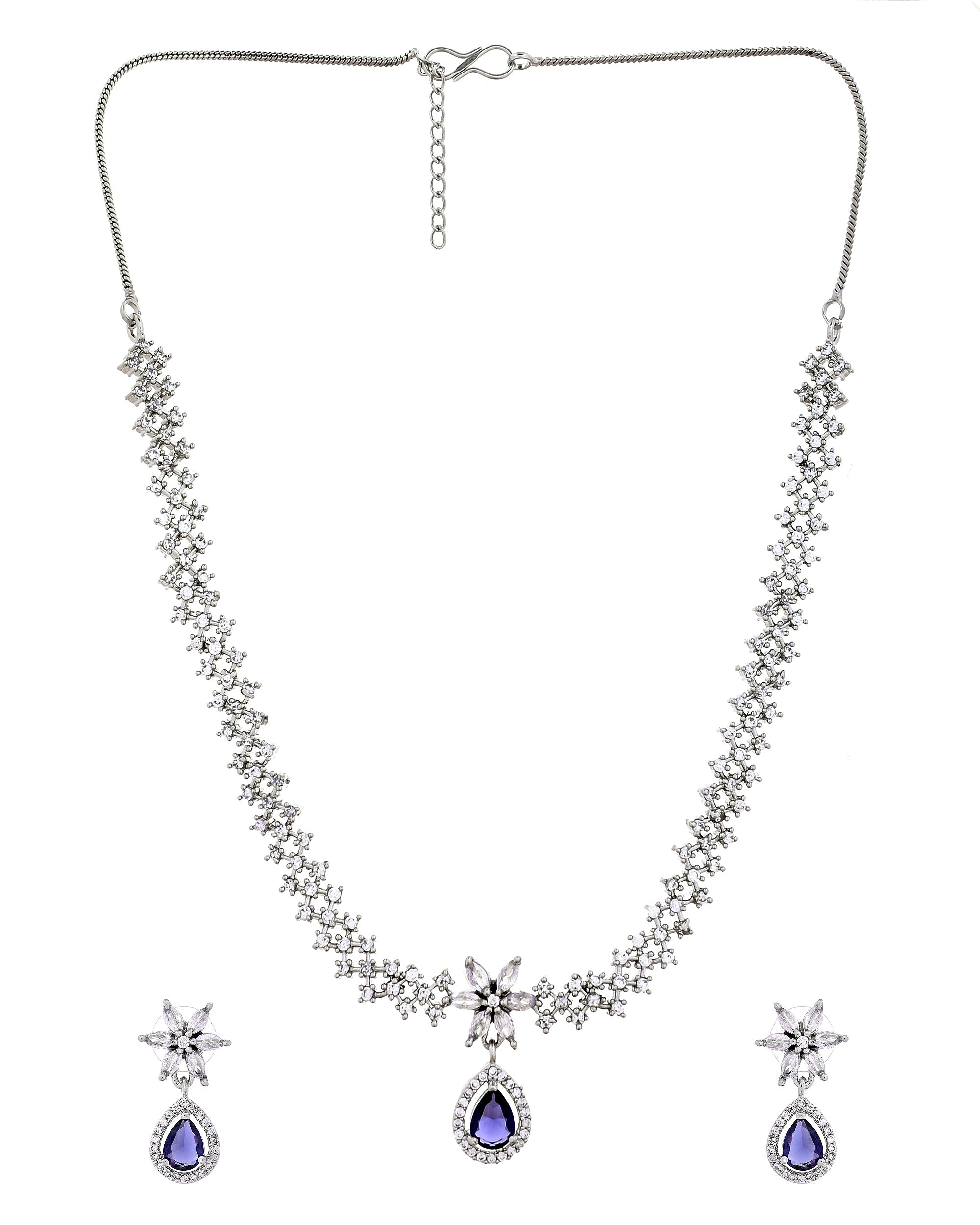 VOJ Silver Plated Purple Drop Shaped Ad Jewellery Set | Grocsy