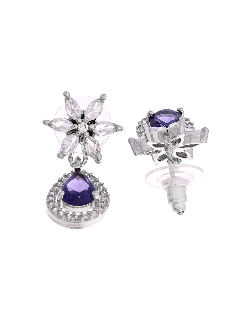 VOJ Silver Plated Purple Drop Shaped Ad Jewellery Set | Grocsy