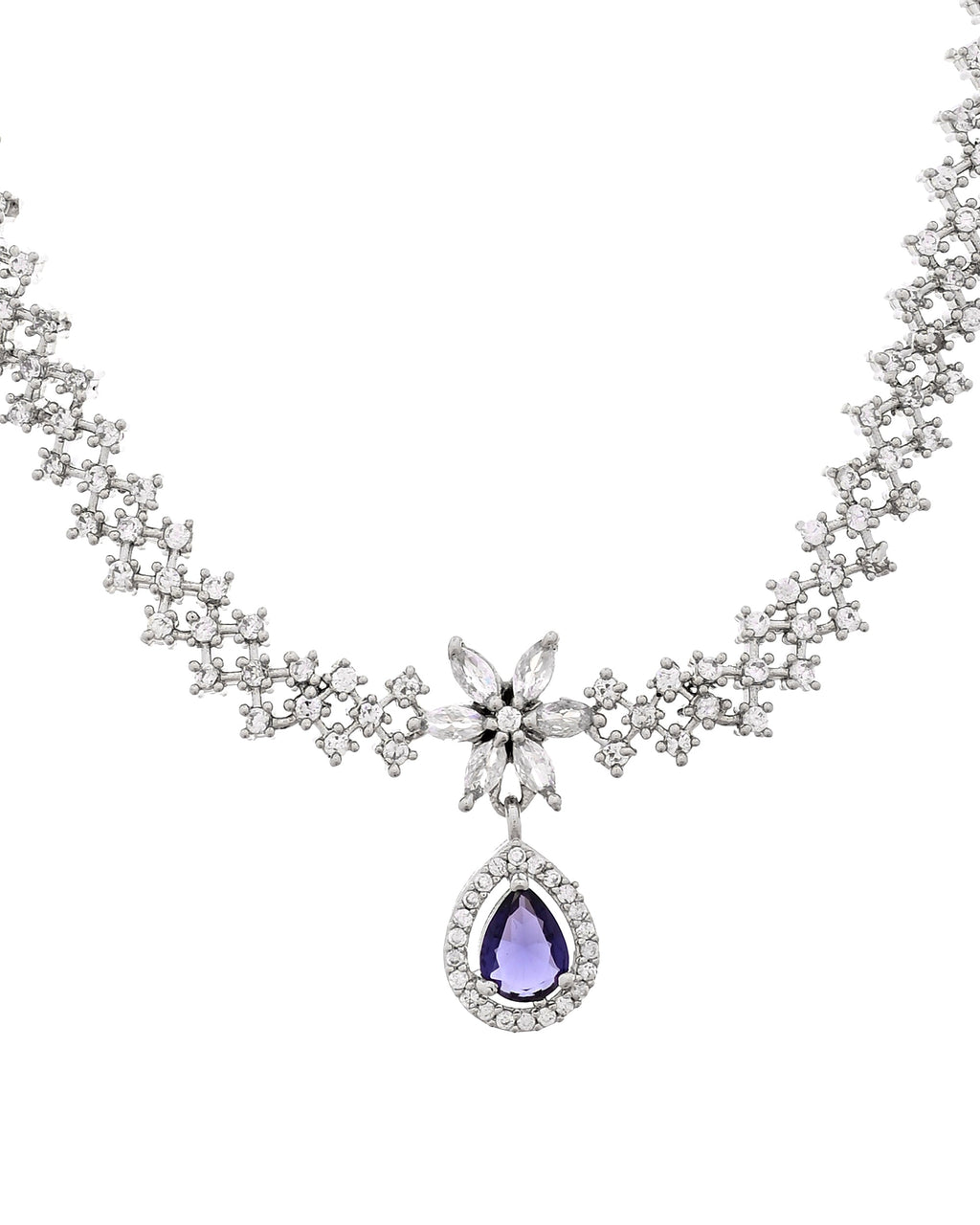 VOJ Silver Plated Purple Drop Shaped Ad Jewellery Set | Grocsy