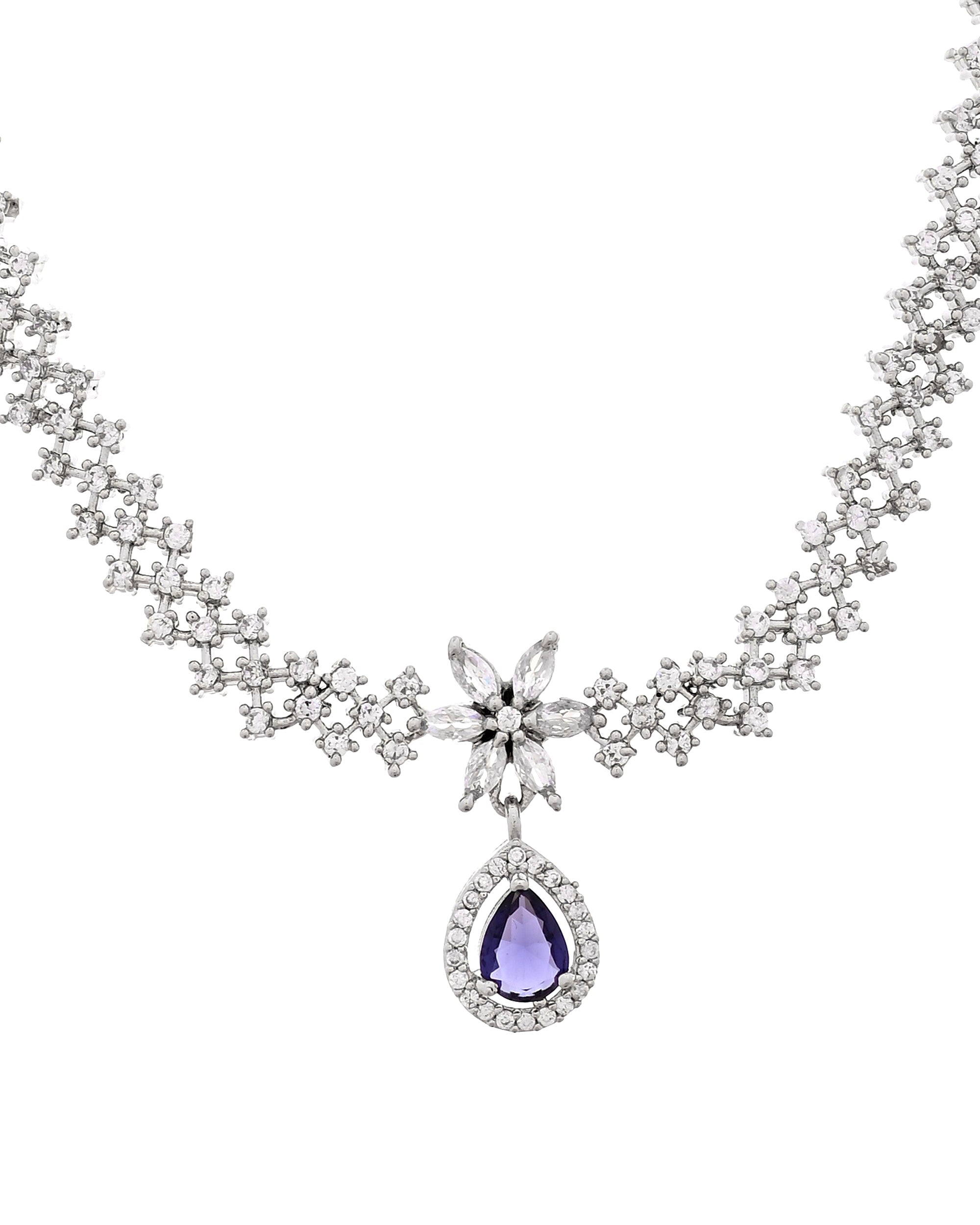 VOJ Silver Plated Purple Drop Shaped Ad Jewellery Set | Grocsy