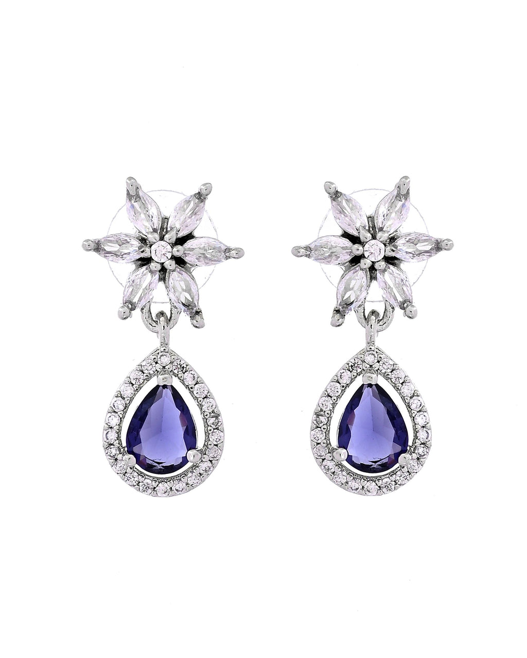 VOJ Silver Plated Purple Drop Shaped Ad Jewellery Set | Grocsy
