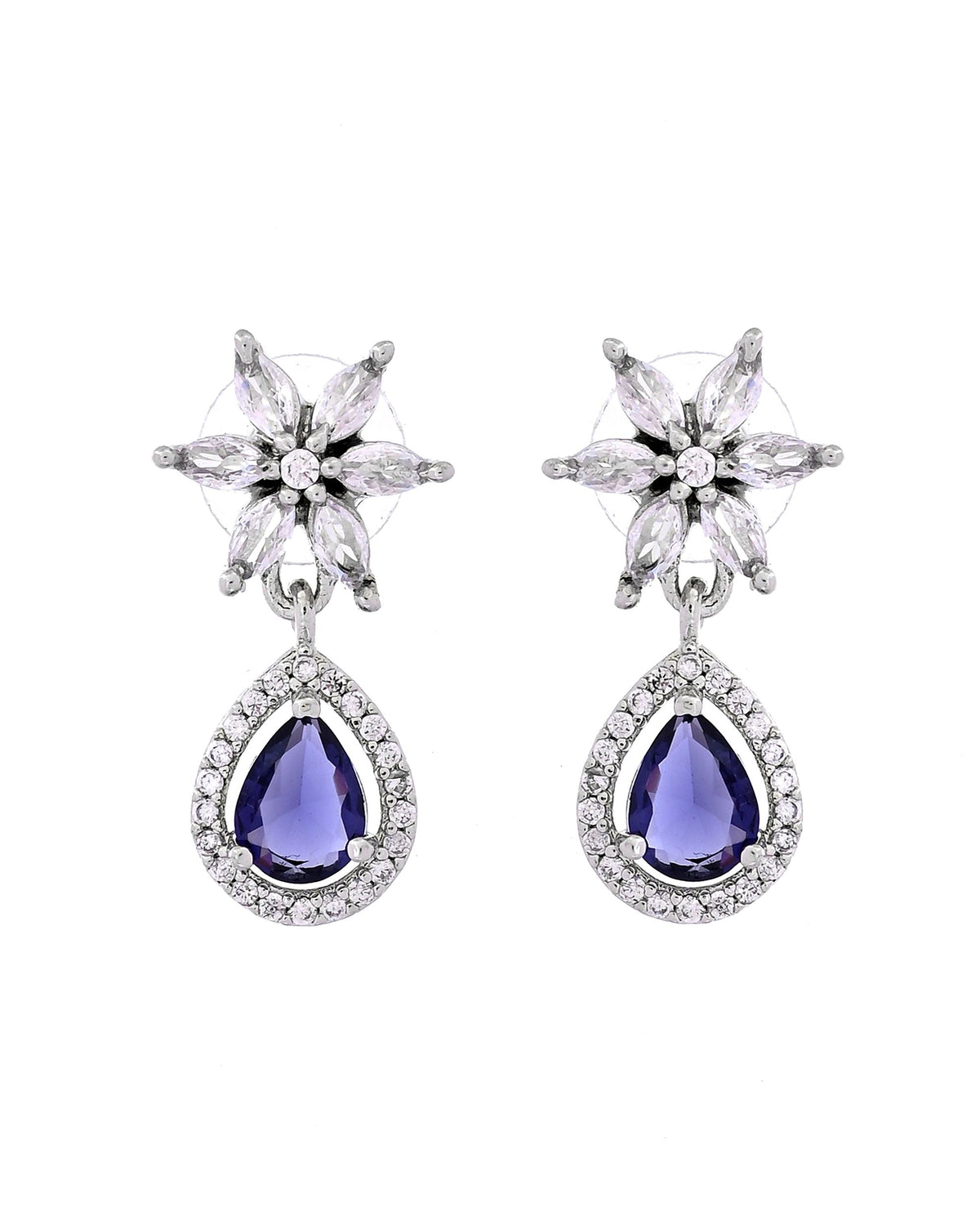 VOJ Silver Plated Purple Drop Shaped Ad Jewellery Set | Grocsy