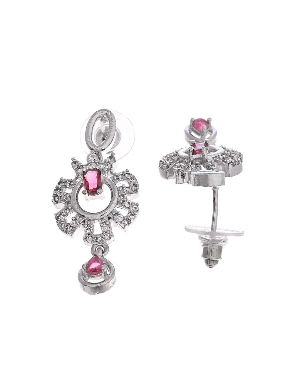 VOJ Silver Plated Ruby Red Ad Stone Studded Designer Necklace Set | Grocsy
