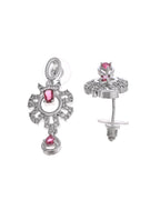 VOJ Silver Plated Ruby Red Ad Stone Studded Designer Necklace Set | Grocsy