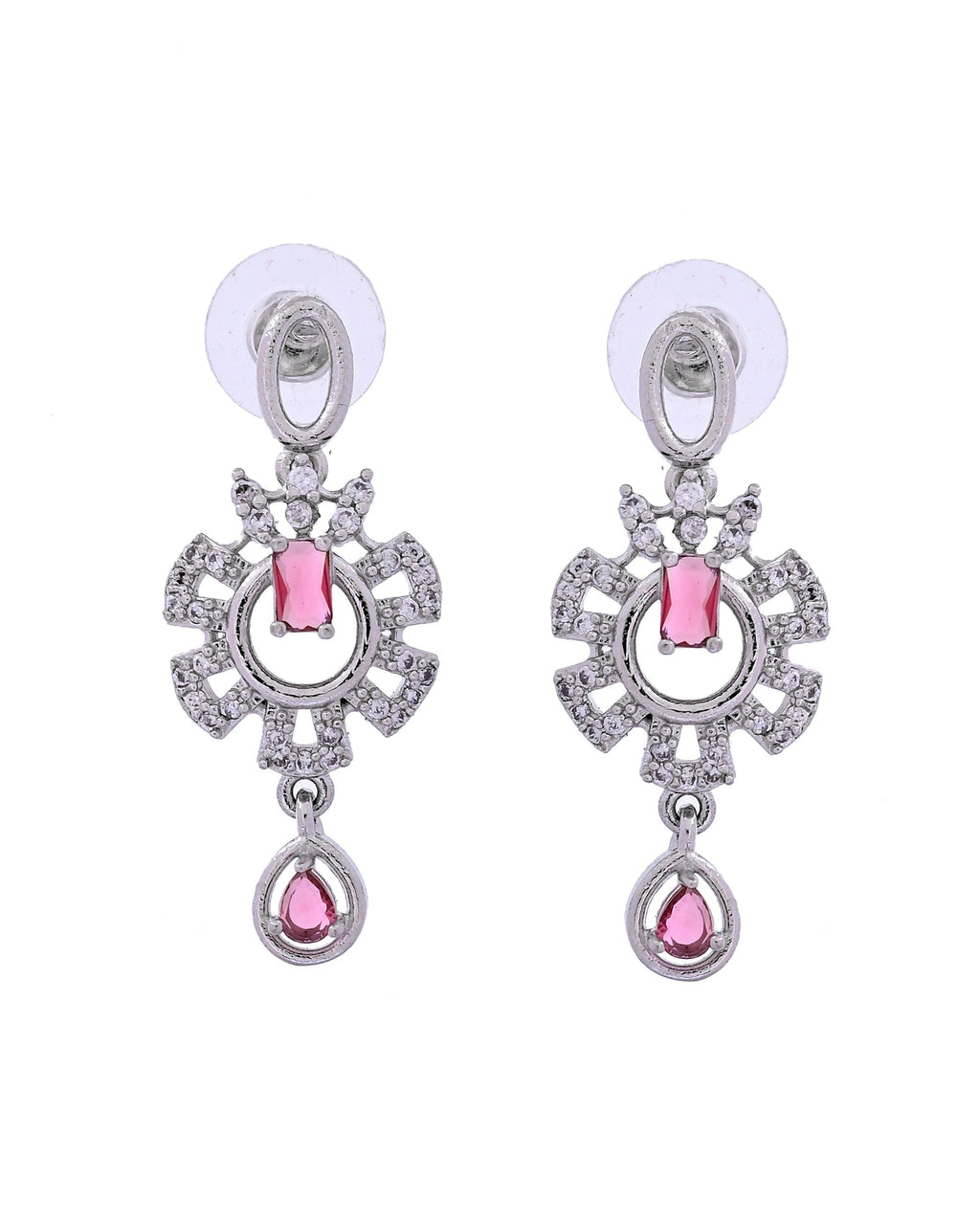 VOJ Silver Plated Ruby Red Ad Stone Studded Designer Necklace Set | Grocsy