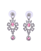 VOJ Silver Plated Ruby Red Ad Stone Studded Designer Necklace Set | Grocsy