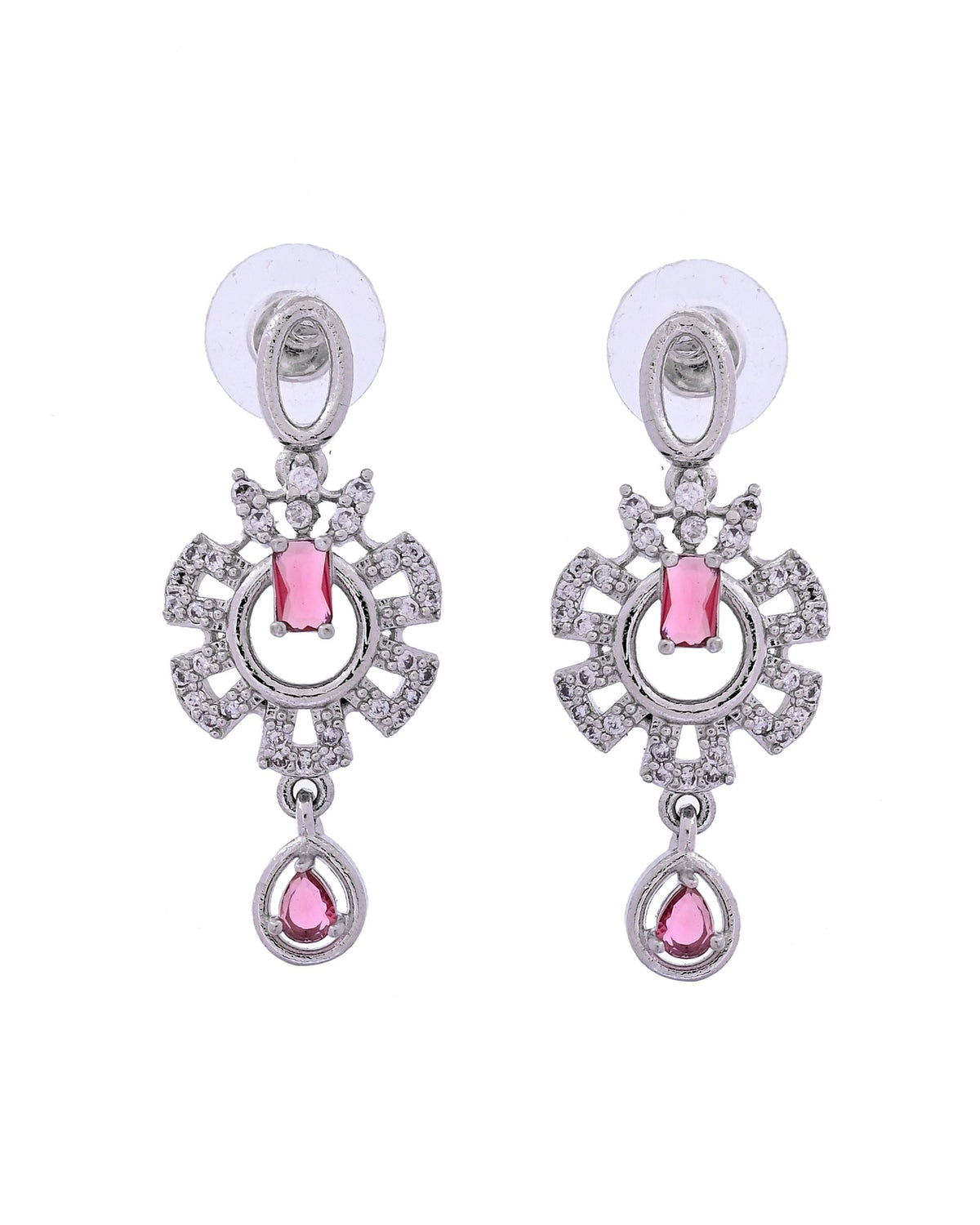 VOJ Silver Plated Ruby Red Ad Stone Studded Designer Necklace Set | Grocsy